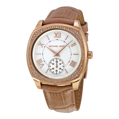 Michael Kors Bryn White Dial Nude Leather Ladies Dress Watch .